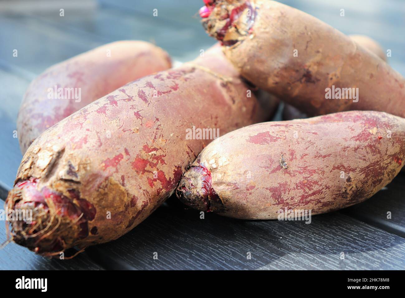 Red beet or beetroot on the wooden table. Stock Photo
