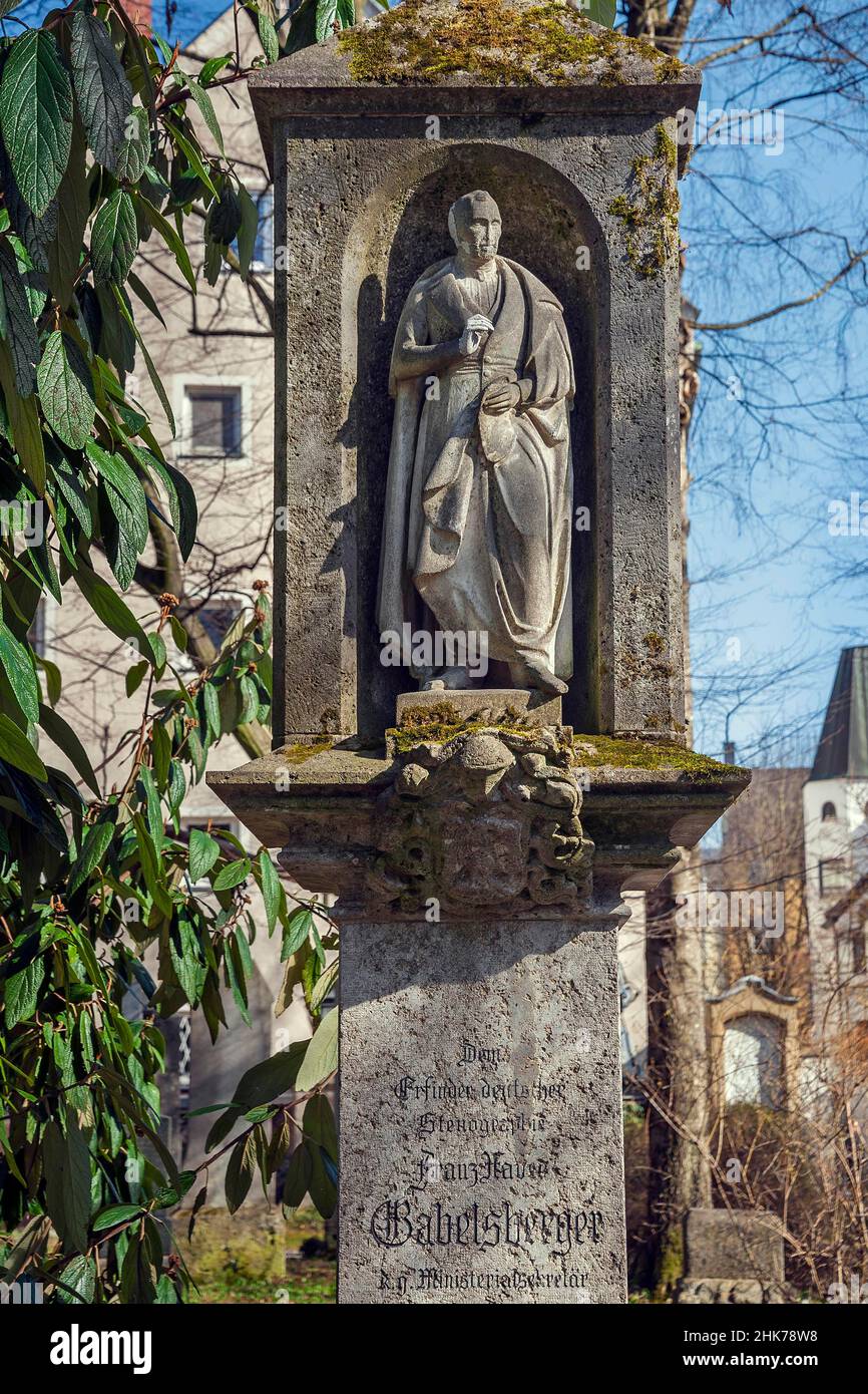 Suedfriedhof, Tomb of Franz Xaver Gabelsberger 1789-1849, inventor of German shorthand, Munich, Bavaria, Germany Stock Photo