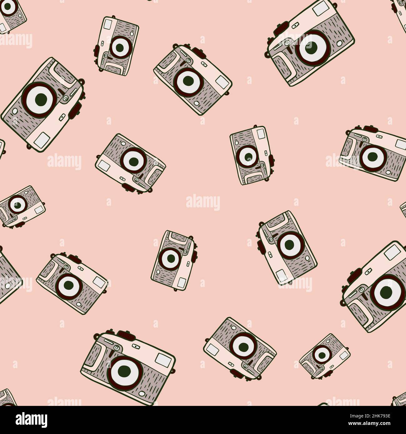 Photo camera vintage seamless pattern. Retro photo cameras design. Repeated  texture in doodle style for fabric, wrapping paper, wallpaper, tissue. Vec  Stock Vector Image & Art - Alamy
