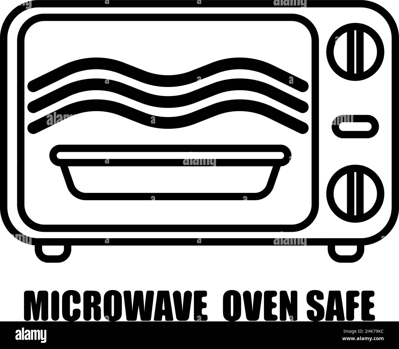 Microwave oven safe inscriptions isolated on white background. Icon warning for cookware in ink