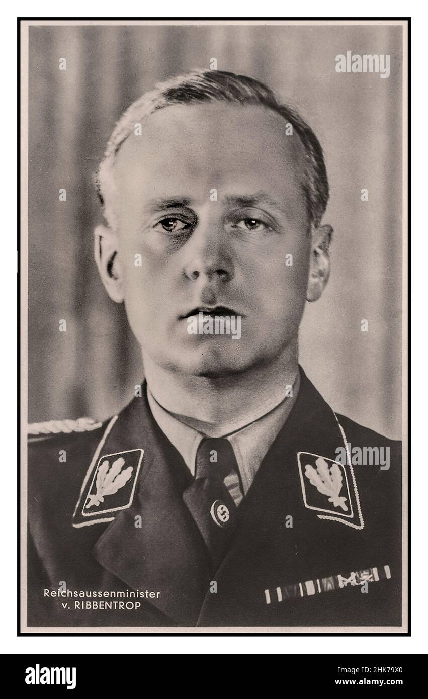 Joachim von Ribbentrop 1930s was a German politician who served as  REICHSAUSSENMINISTER Minister of Foreign Affairs of Nazi Germany from 1938 to 1945. Ribbentrop first came to Adolf Hitler's notice as a well-travelled businessman with more knowledge of the outside world than most senior Nazis and as a perceived authority on foreign affairs. Stock Photo