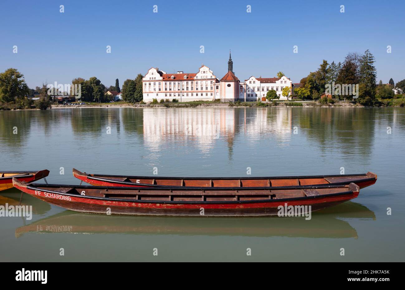 Castle Neuhaus am Inn, seen from Schaerding, baroque moated castle, Neuhaus am Inn, Inn, Innviertel, Lower Bavaria, Bavaria, Schaerding, Germany Stock Photo