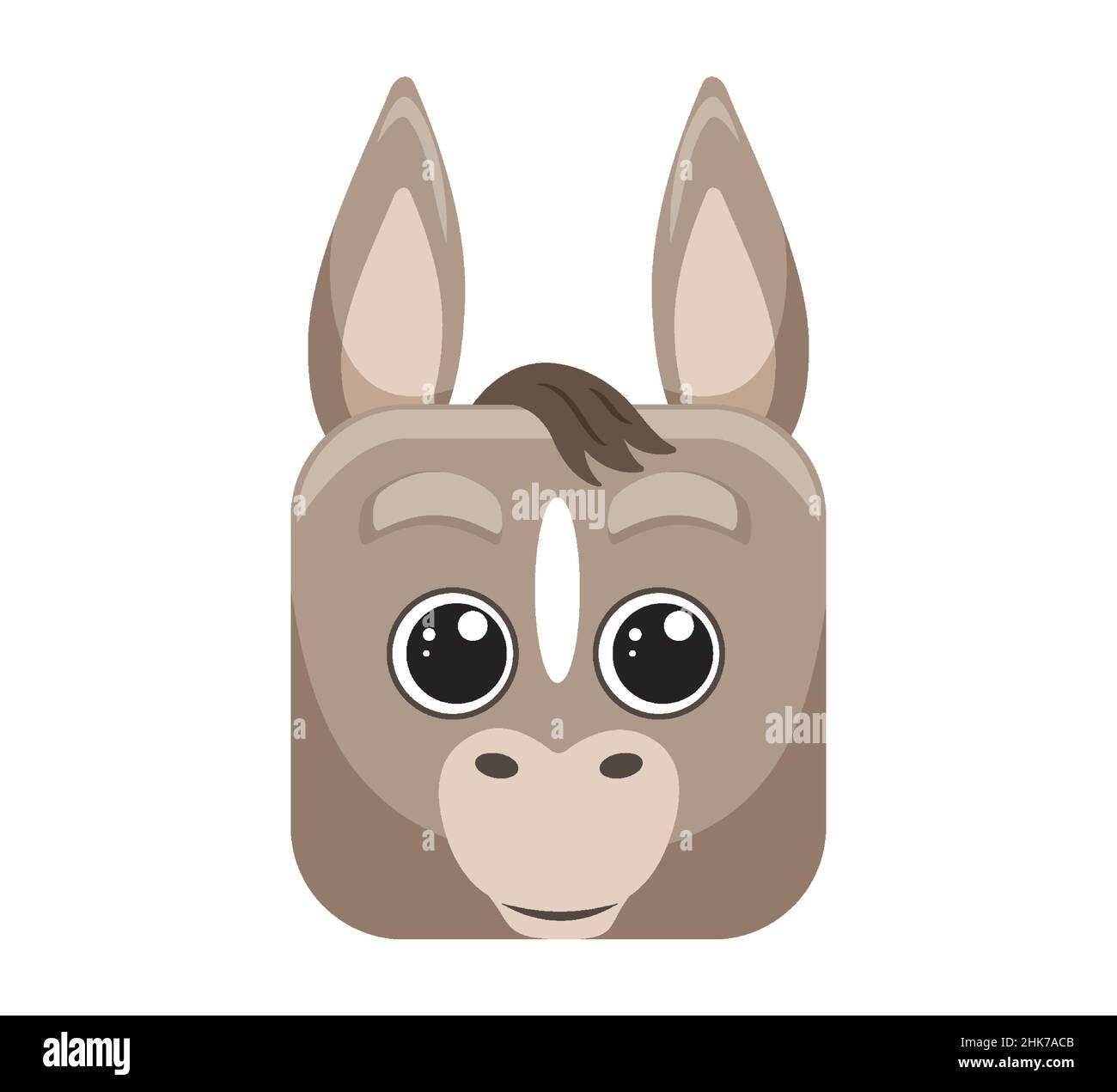 Cute gray donkey, animal square faces, mask, icon, logo. Vector illustration in cartoon style