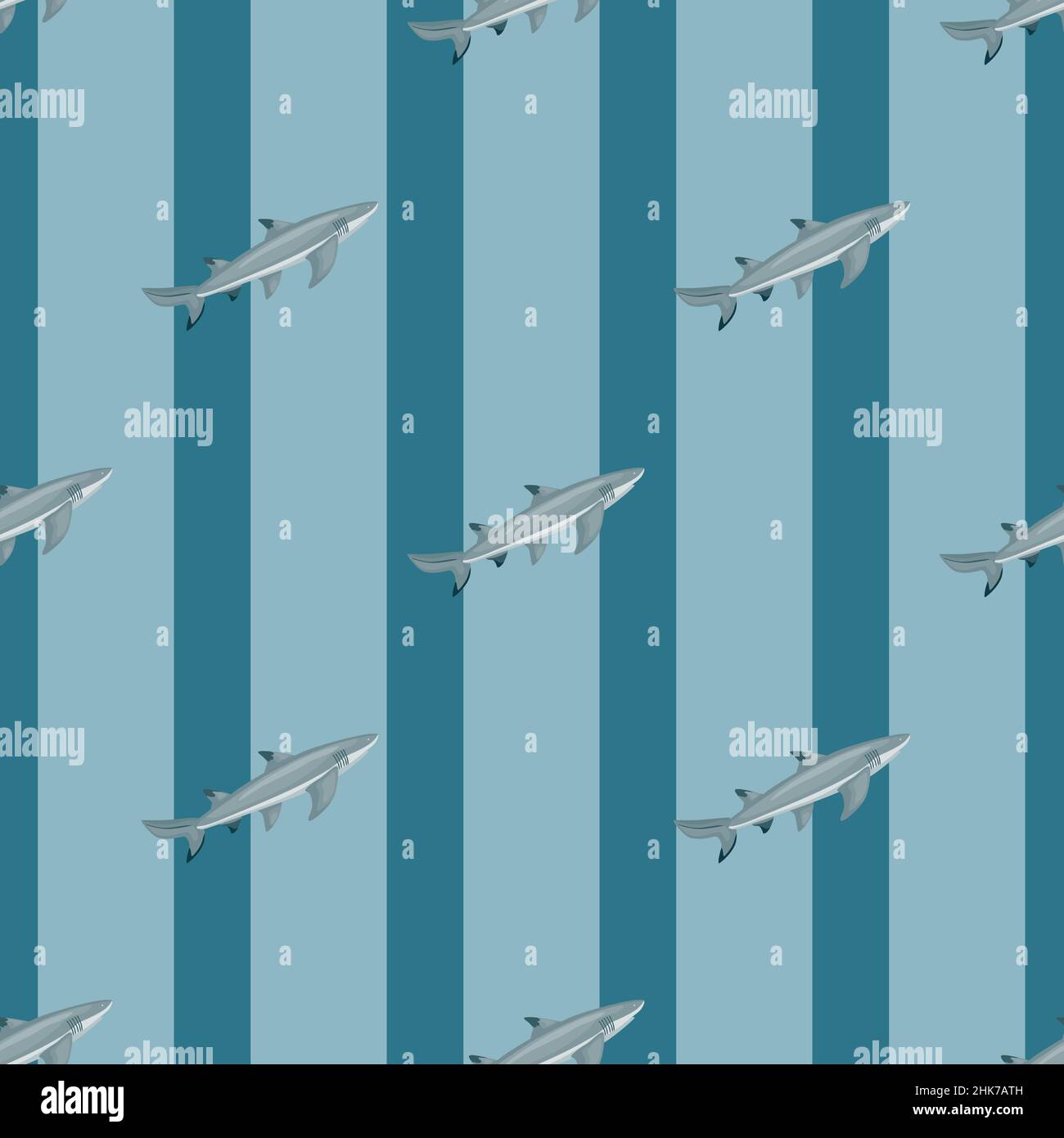 Lemon shark seamless pattern in scandinavian style. Marine animals background. Vector illustration for children funny textile prints, fabric, banners, Stock Vector