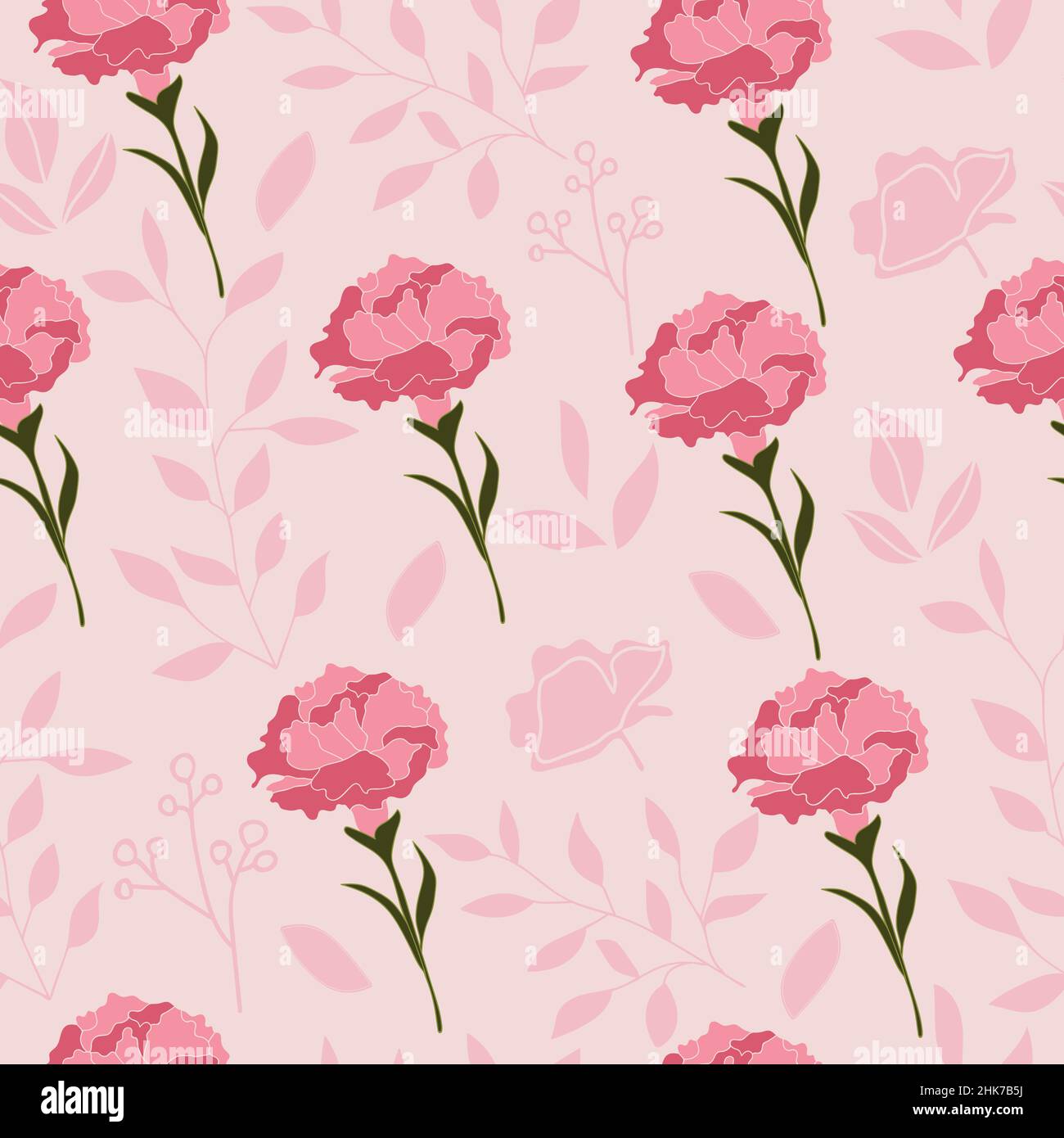Blooming realistic carnation flowers seamless pattern. High quality