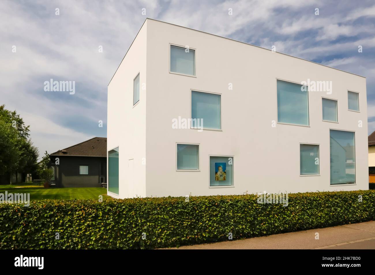 The Walther Collection, the White Cube, main building, gallery, modern architecture, the Black House at the back, Burlafingen, Neu-Ulm, Bavaria Stock Photo