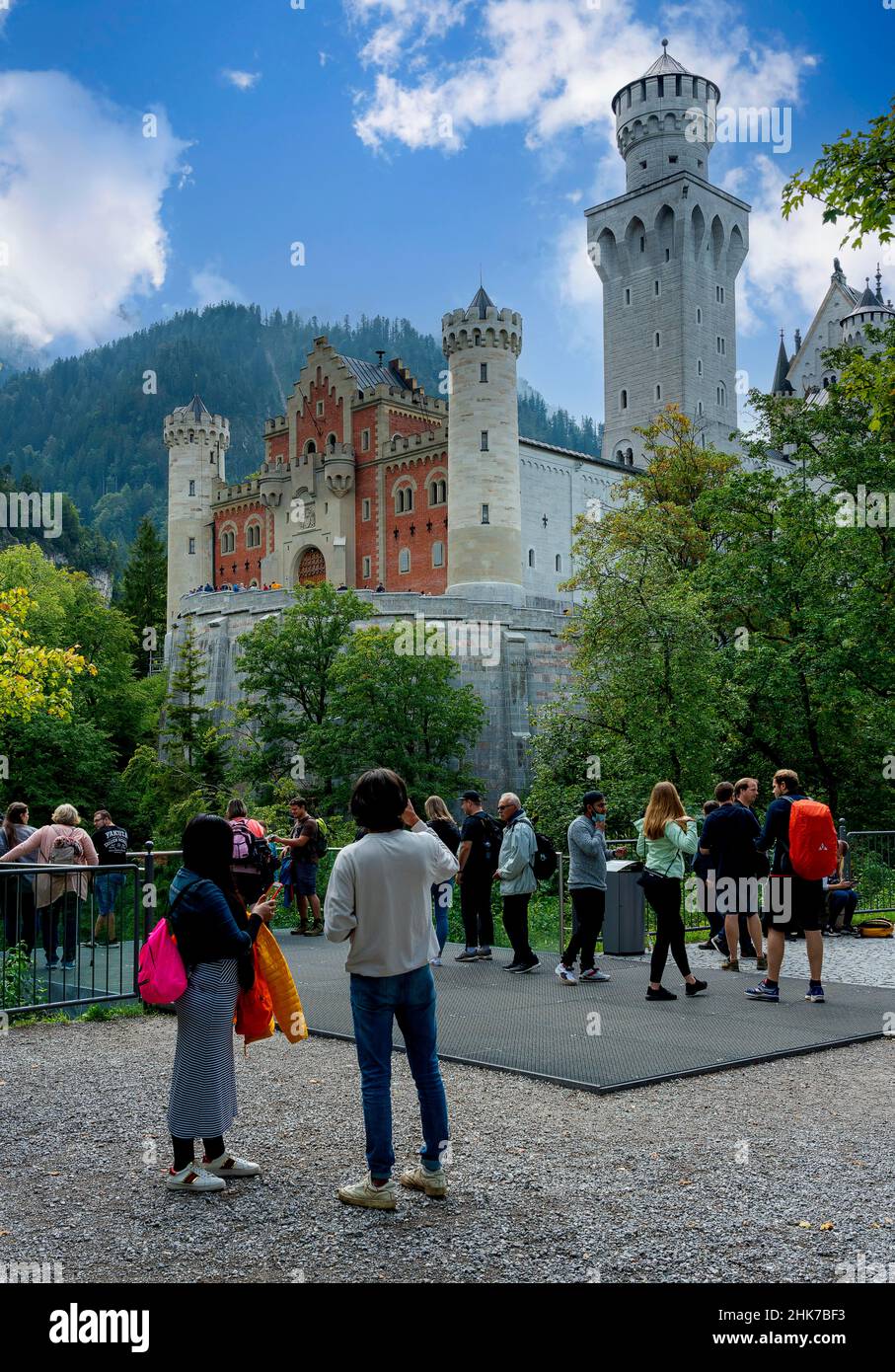 Tourists at Neuschwanstein Castle, Schwangau, Bavaria, Germany Stock Photo
