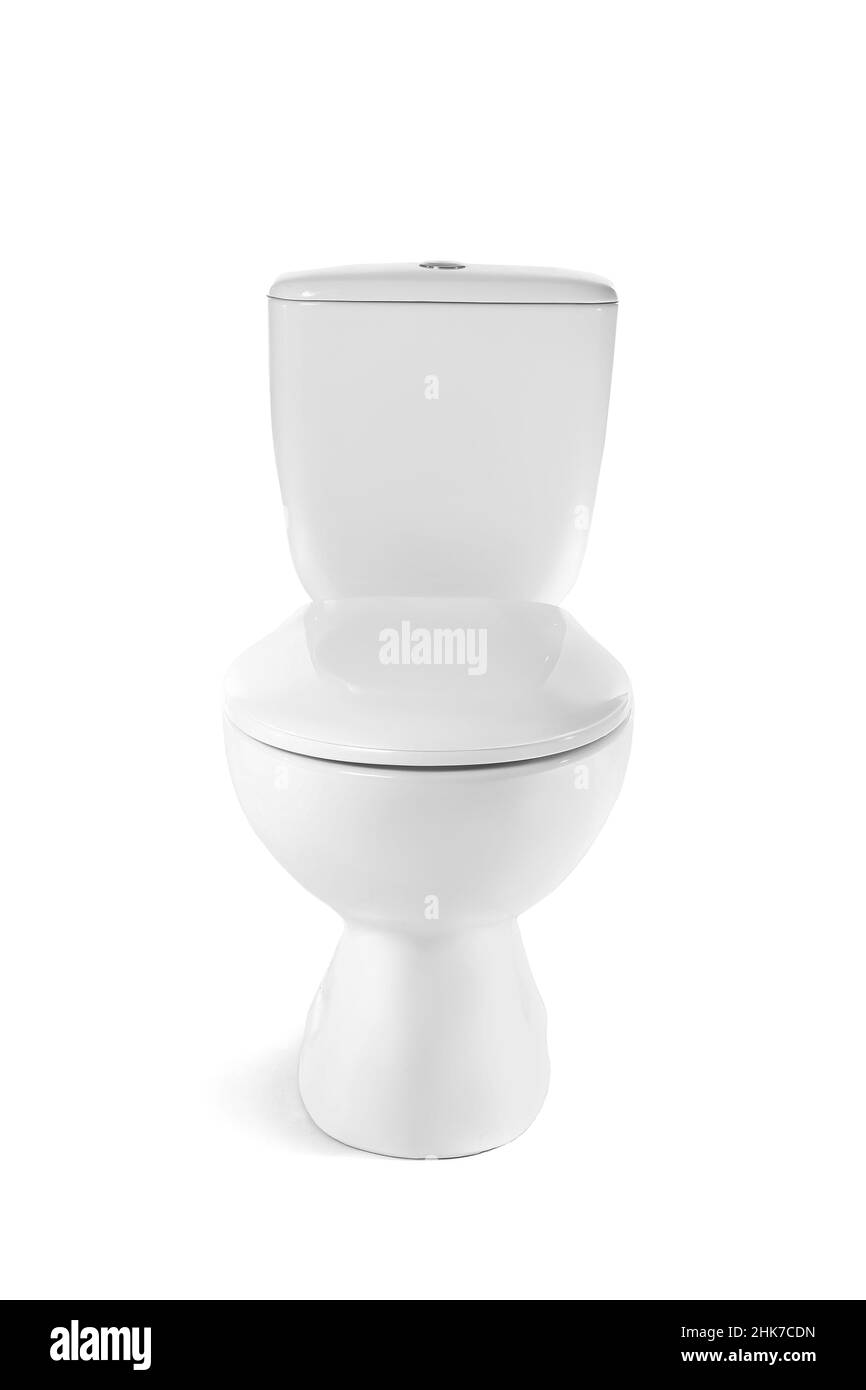 Modern toilet bowl on white background Stock Photo - Alamy