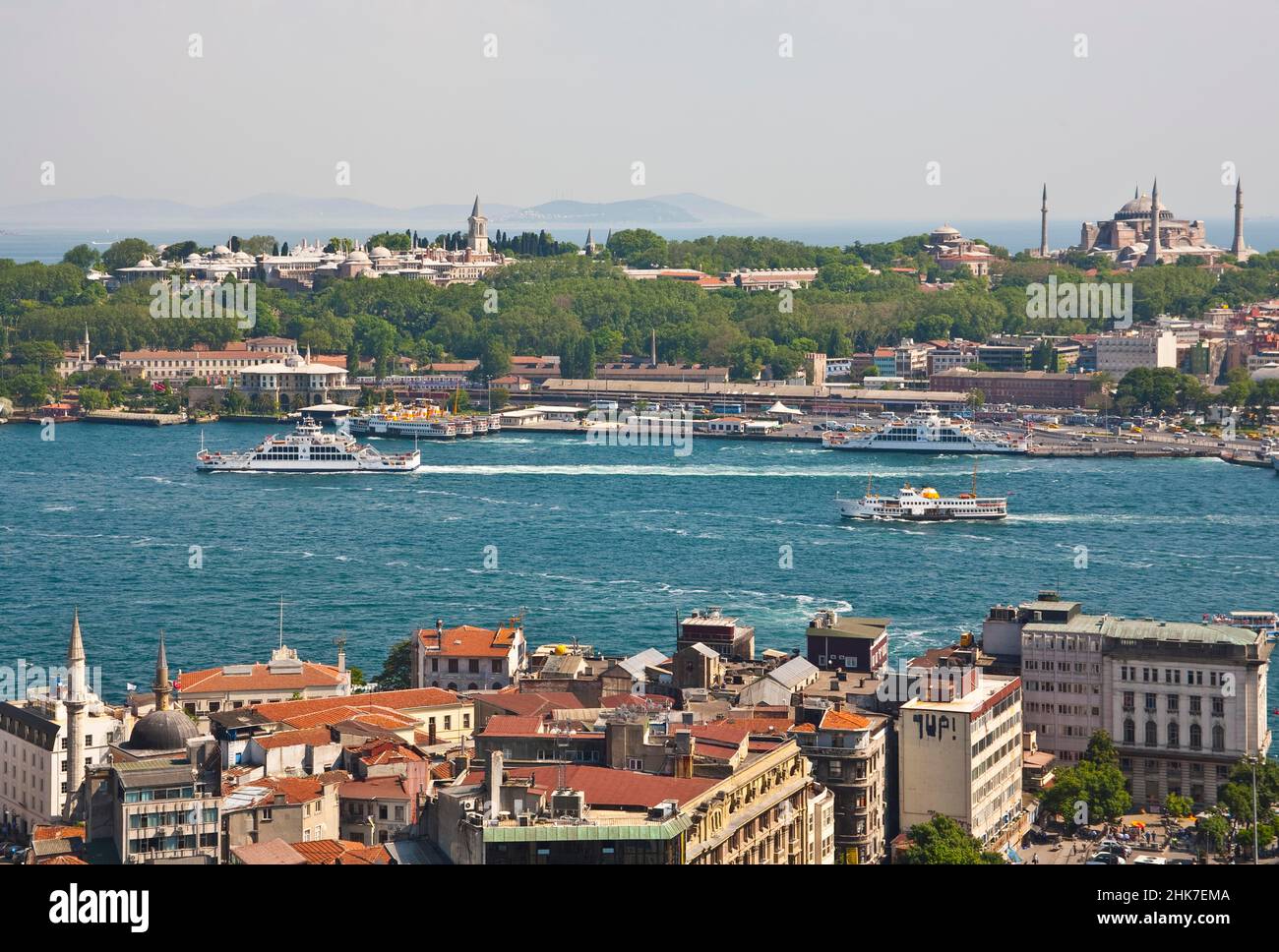 Panoramic view of Topkapi and Hagia Sophia from the Galata Tower in the ...