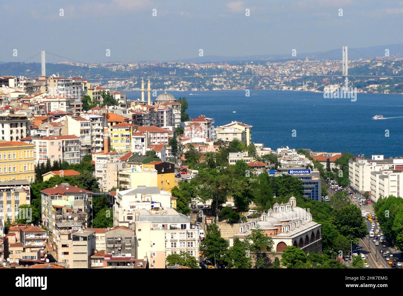 Panoramic view of the Bosphorus Bridge from the Galata Tower in the ...