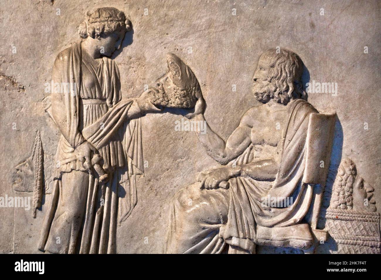 Late Greek relief to the glory of the tragoedian Euripides, Istanbul, Turkey Stock Photo
