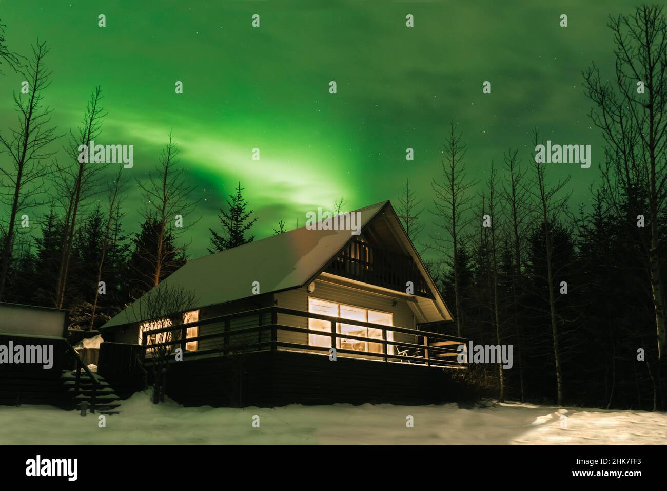 northern lights in rented house Stock Photo
