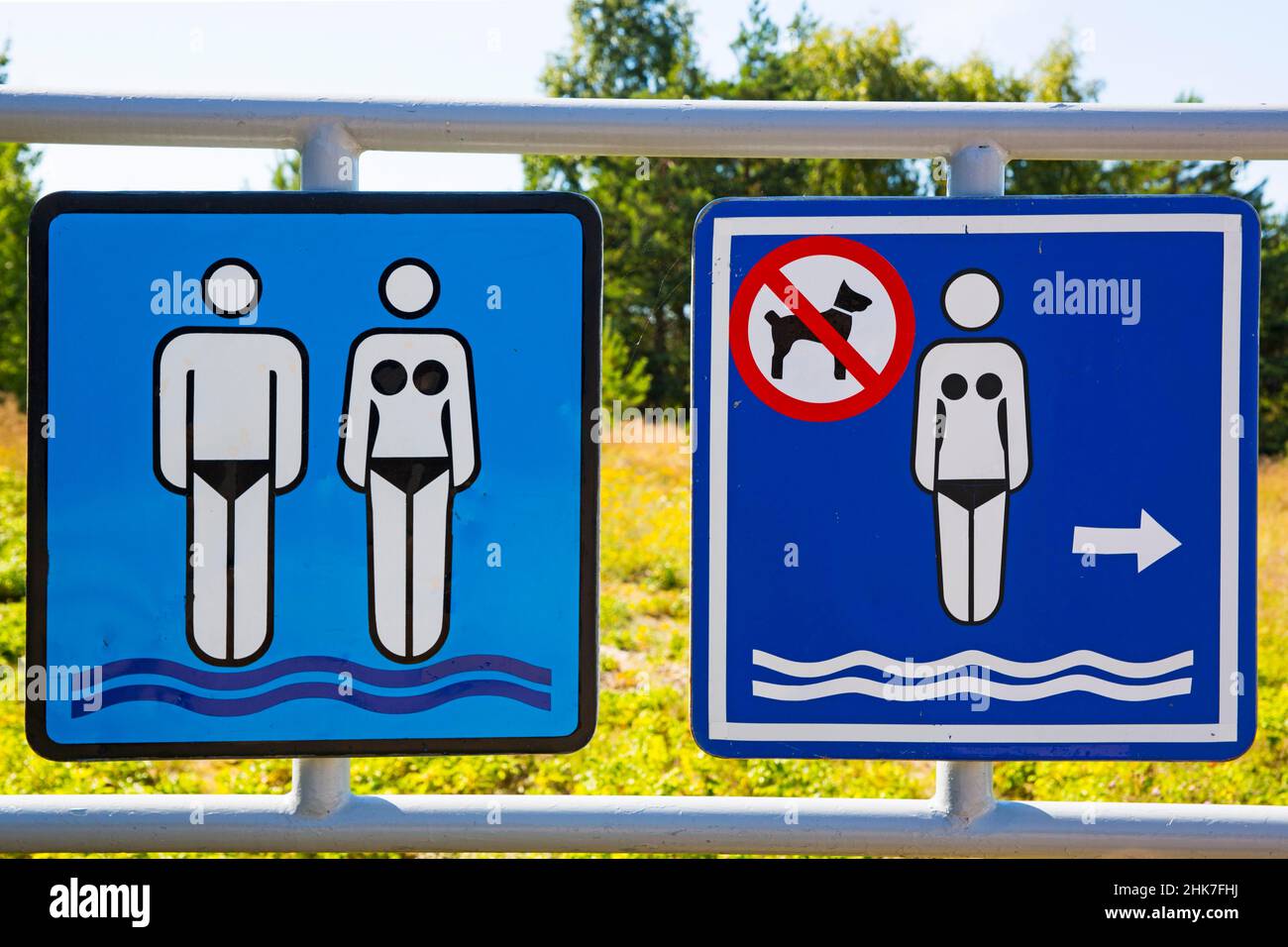 Memorable signs on the Baltic Sea beach, Curonian Spit, Lithuania, Nida, Lithuania Stock Photo
