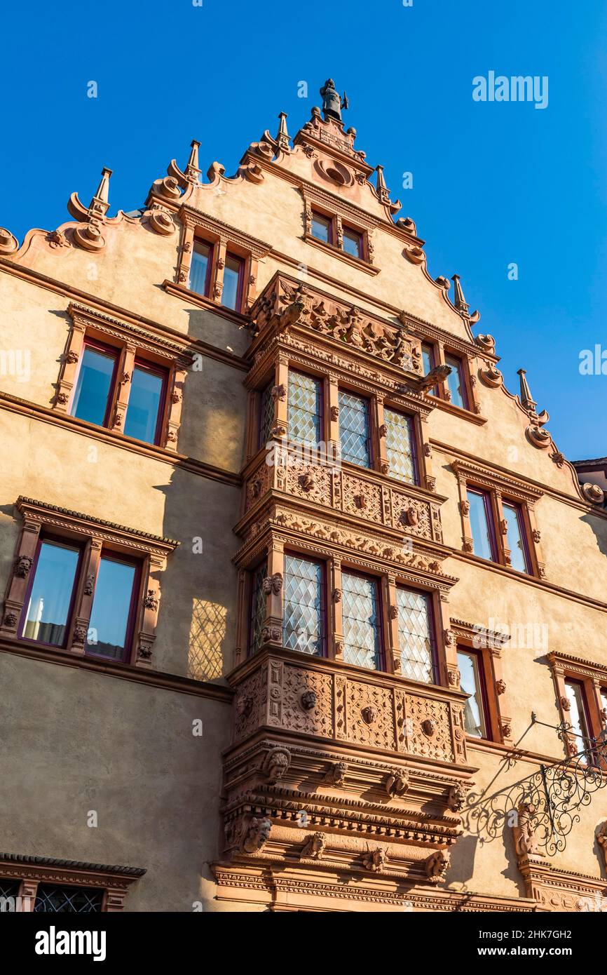 Facade of the historic La Maison des Tetes, Koepfehaus, today luxury hotel and gourmet