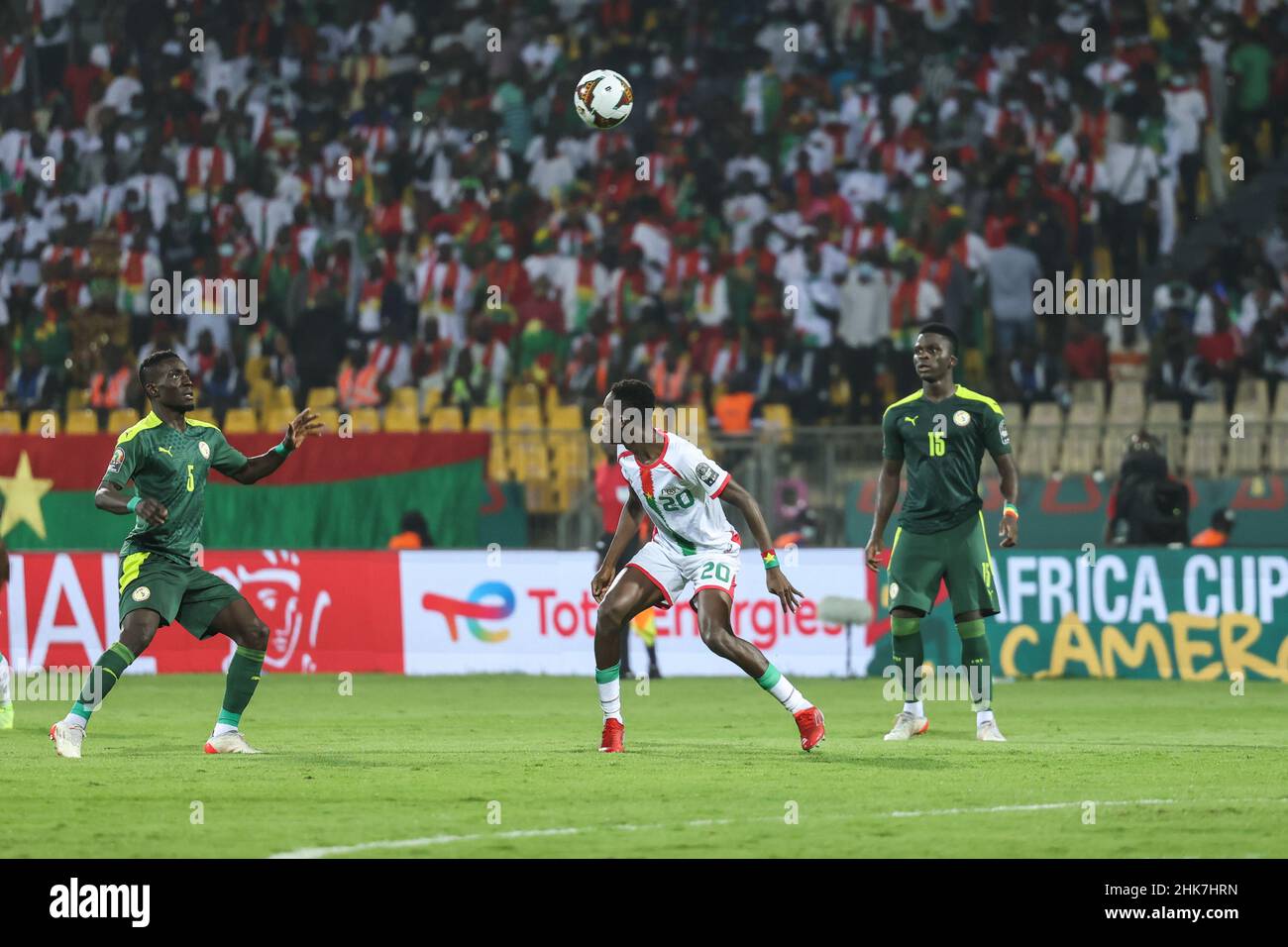 CAMEROON, Yaounde, 02 February 2022 - Gustavo Sangare of Burkina Faso and Idrissa Gueye of Senegal during the Africa Cup of Nations play offs semi final match between Burkina Faso and Senegal at Stade Ahmadou Ahidjo,Yaounde, Cameroon, 02/02/2022/ Photo by SF Stock Photo