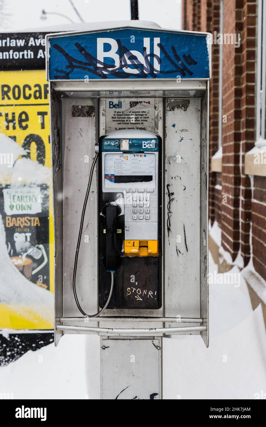 Snow Covered Bell Pay Phone Stock Photo Alamy