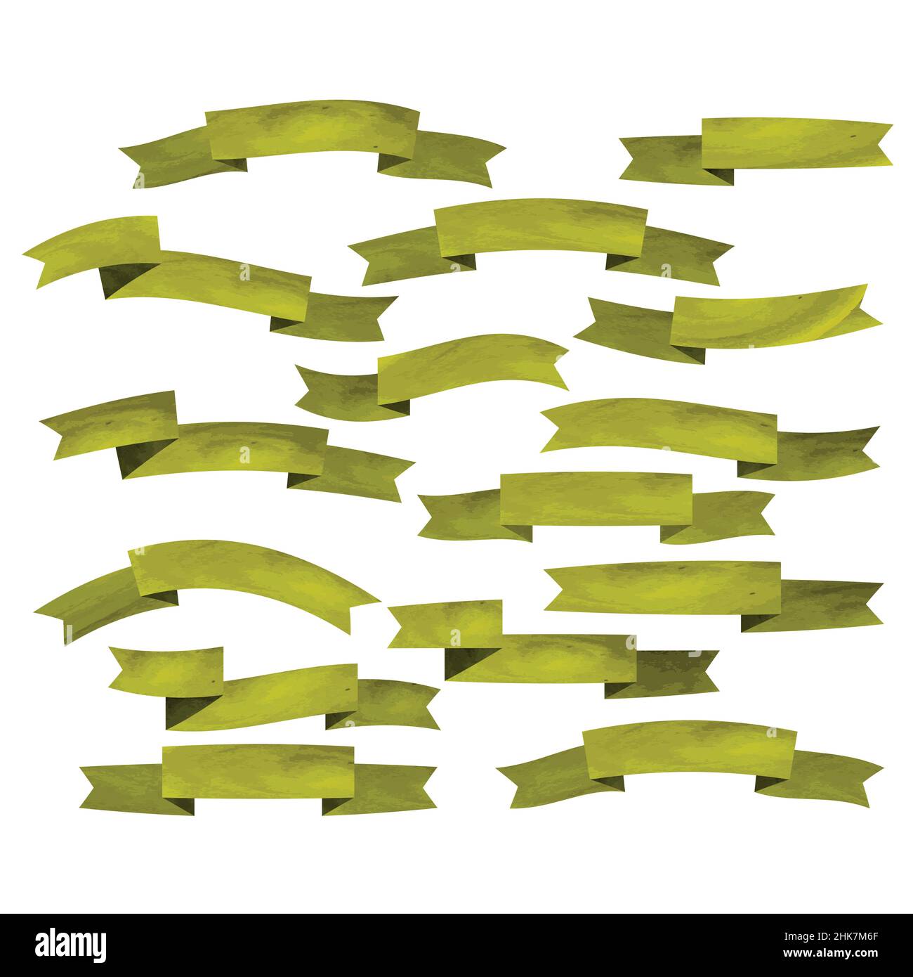 Set of green flat ribbons isolated on white background. Ribbon banner ...