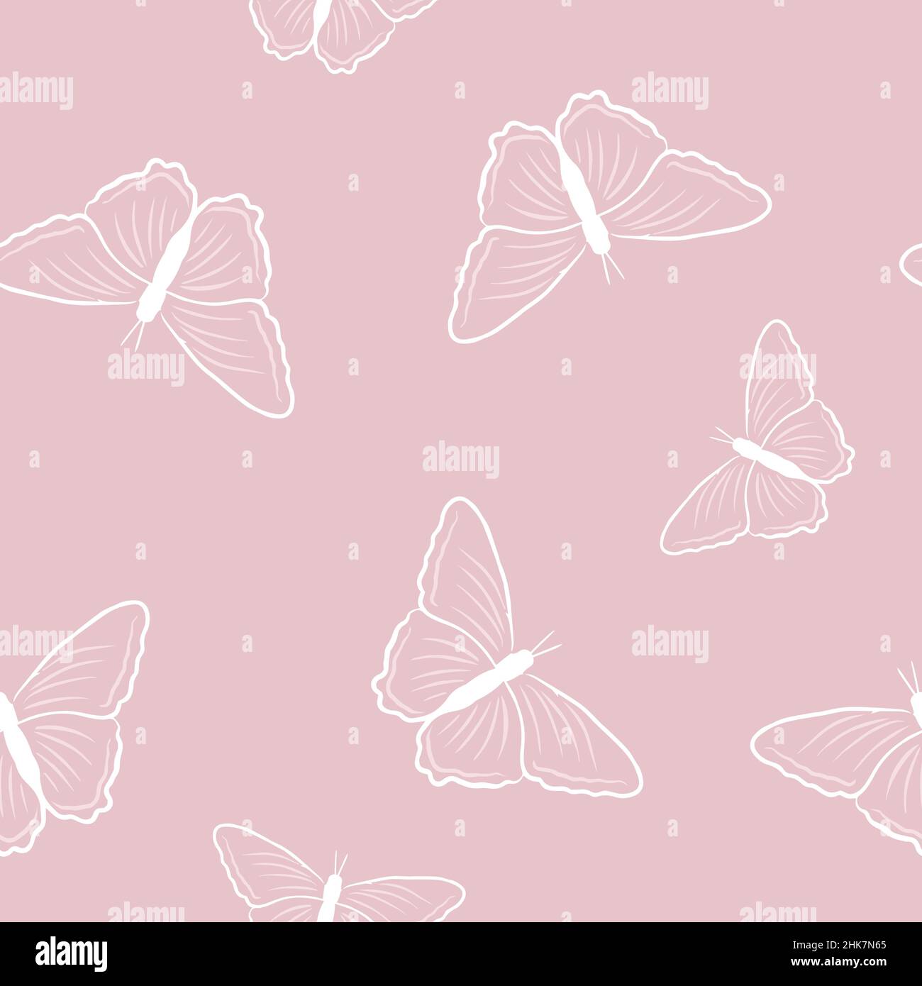 Seamless butterfly pattern in the style of doodles on a pink background ...