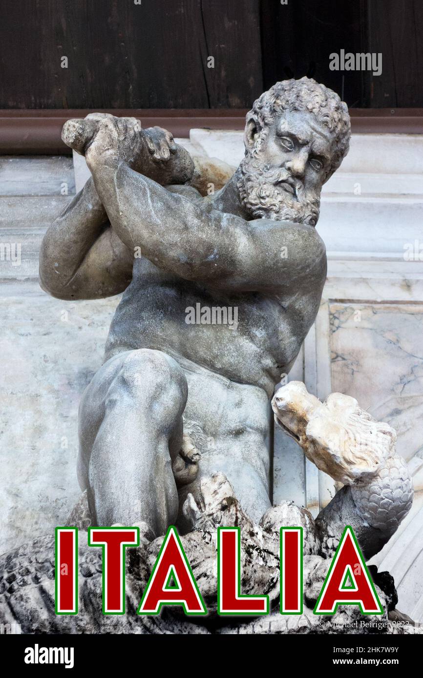 Poster of Hercules killing the Hydra, Doge's palace, Venice, 2017. Stock Photo