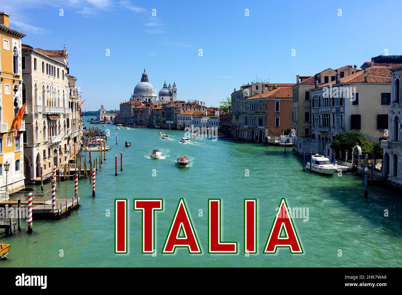 Poster of Grand Canal of Venice with gondolas and water taxis, 2017. Stock Photo
