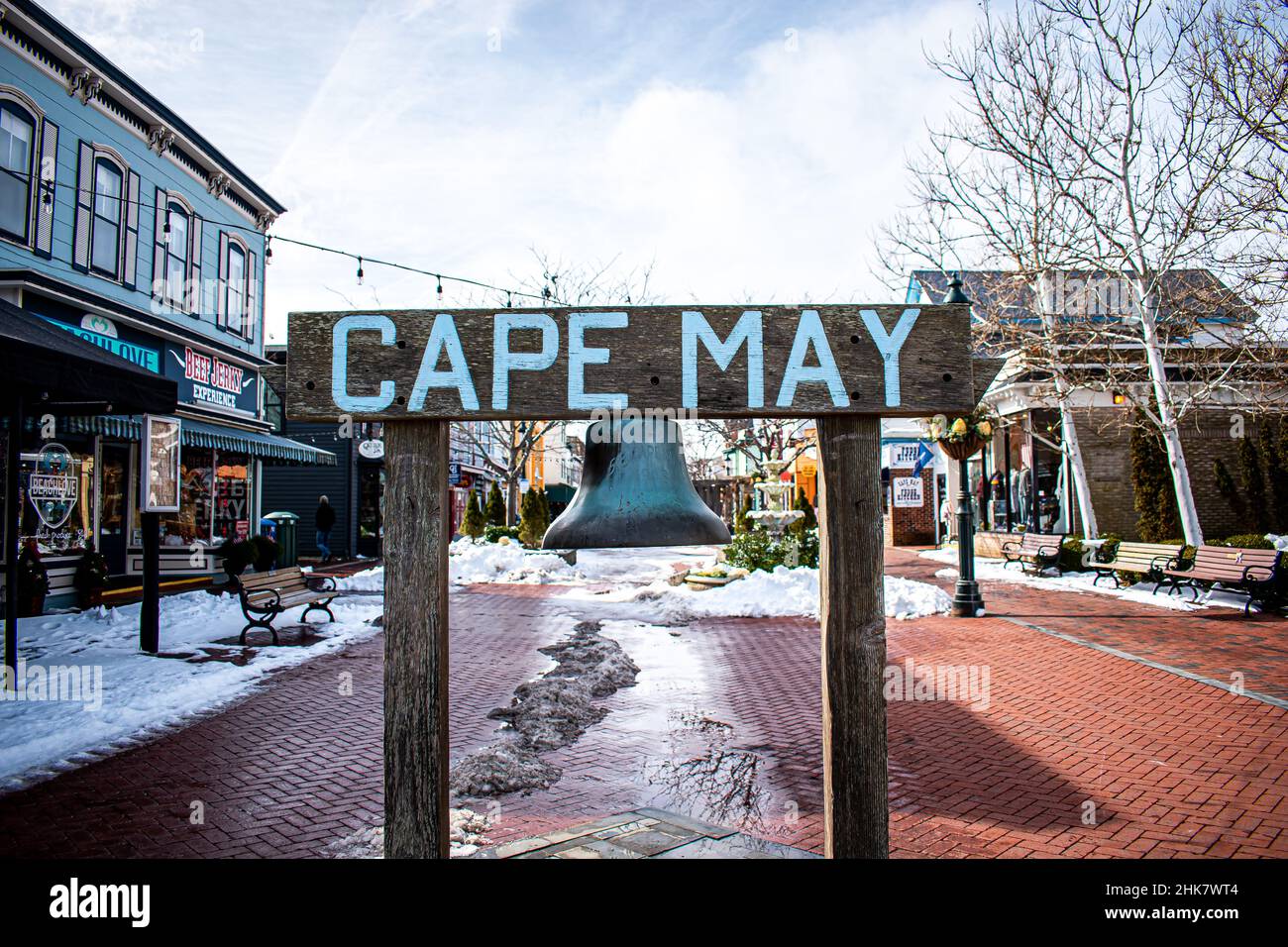 Downtown Cape May New Jersey With Cape May Sign Stock Photo