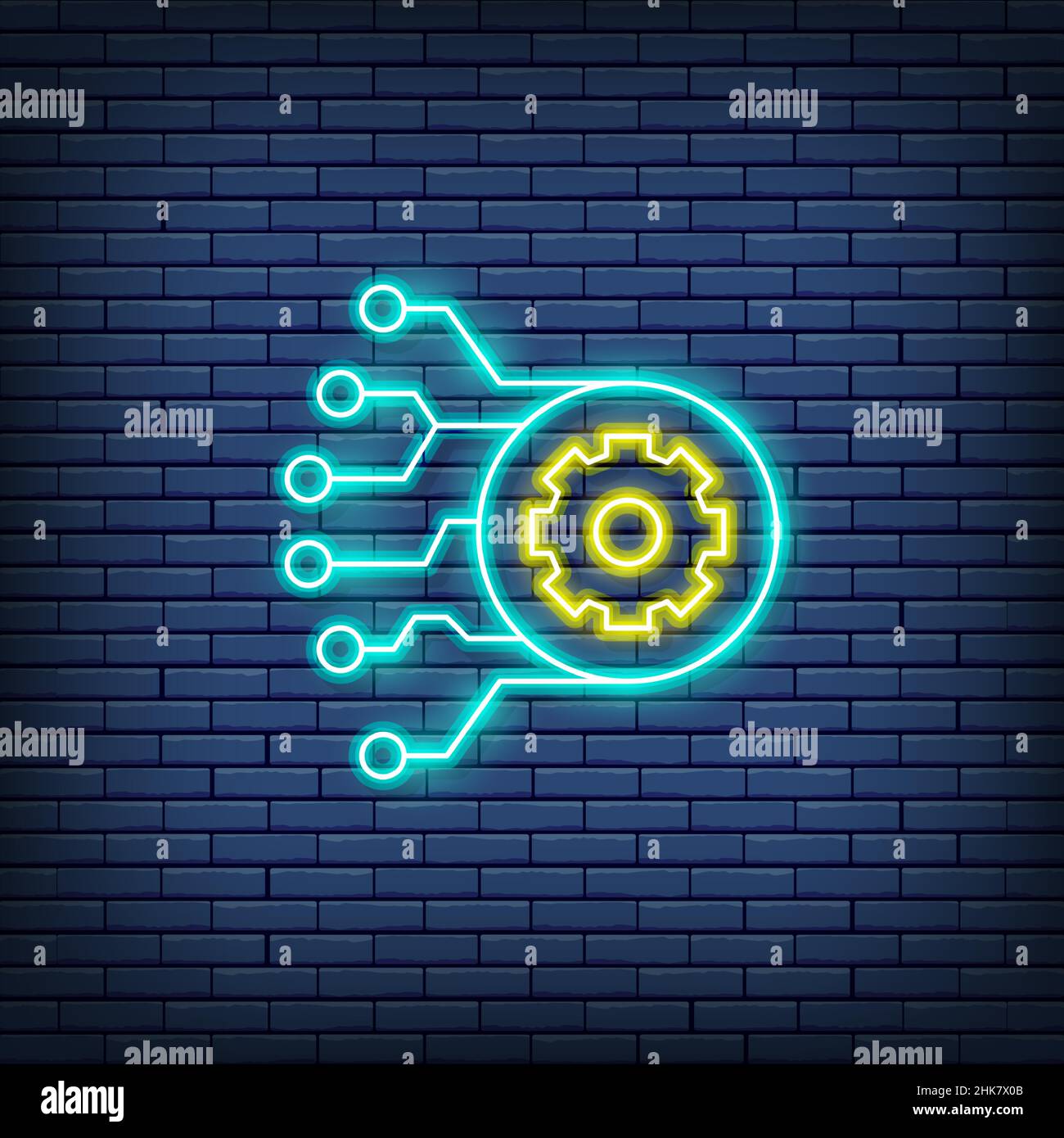 Gear with circuit board, artificial intelligence neon sign Stock Vector ...