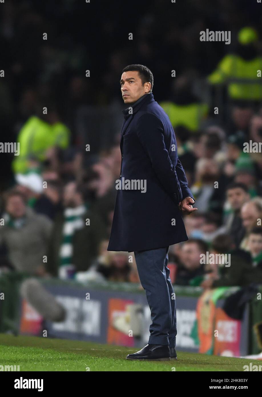 Glasgow, Scotland, 2nd February 2022.  Rangers Manager Giovanni van Bronckhorst during the cinch Premiership match at Celtic Park, Glasgow. Picture credit should read: Neil Hanna / Sportimage Stock Photo