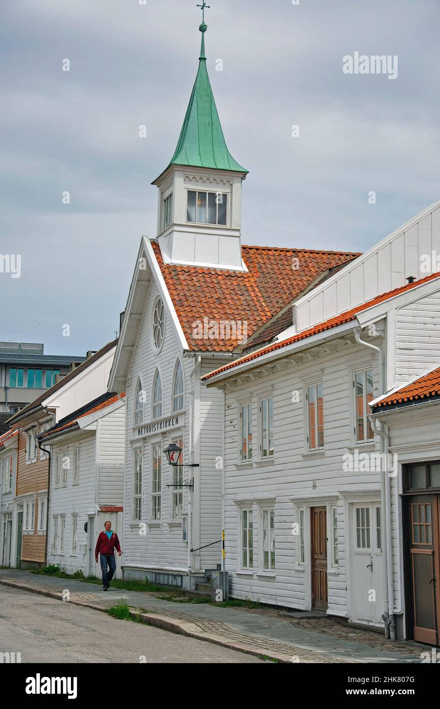 Old wooden buildings in Old Town District (Posebyen), Kristiansand (Christiansand), Agder County, Norway Stock Photo