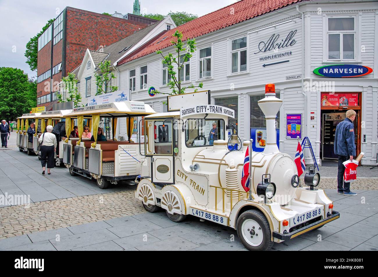 Tourist train in town centre, Kristiansand (Christiansand), Sørlandet Region, Norway Stock Photo