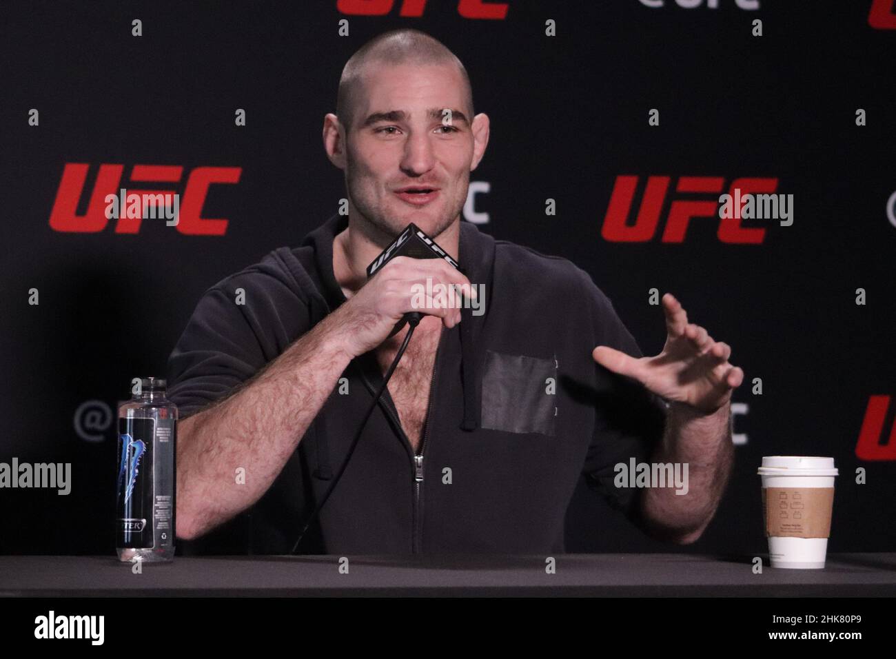 LAS VEGAS, NV FEBRUARY 2 Sean Strickland interacts with media during the UFC Vegas 47