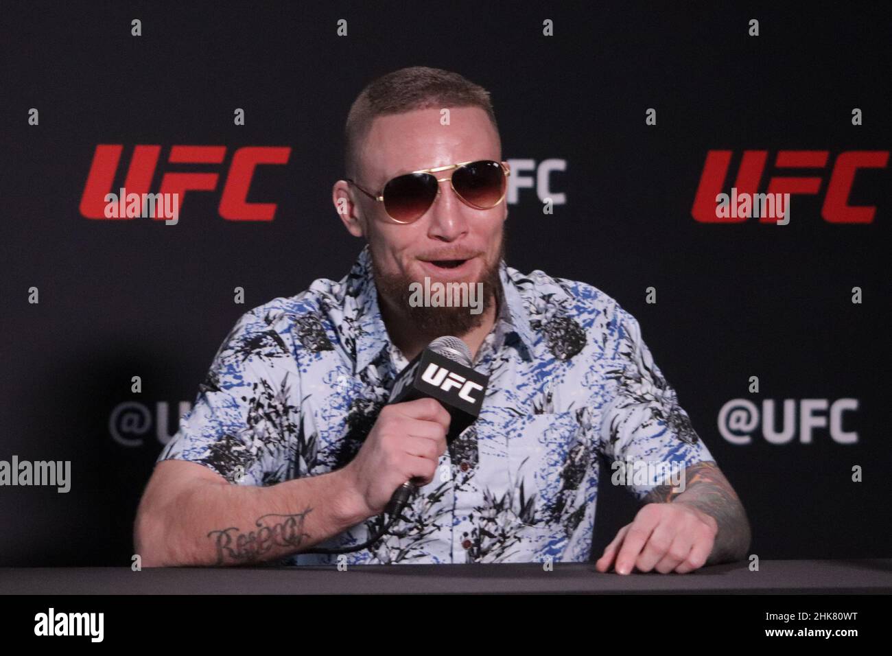 LAS VEGAS, NV FEBRUARY 2 Steven Peterson interacts with media during the UFC Vegas 47