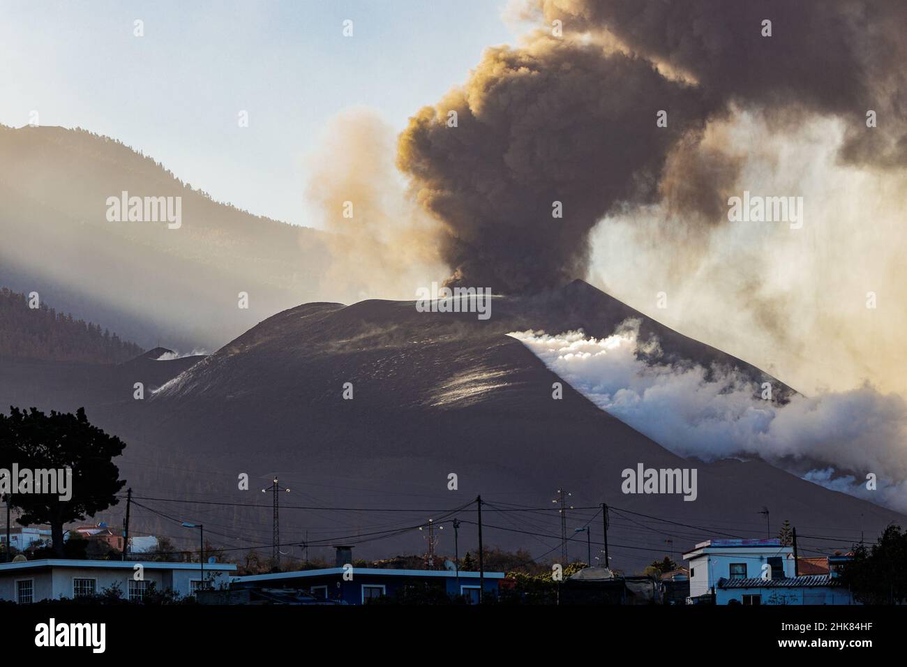 Views of eruption of Cumbre Vieja Volcano. La Palma. Stock Photo