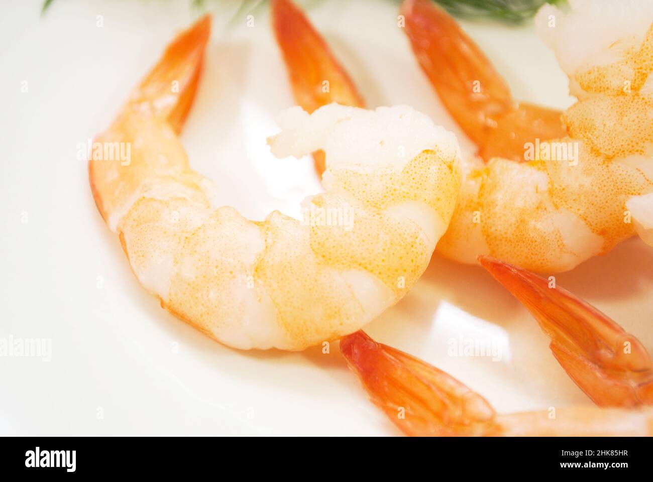 Close-up of a Fresh Appetizer of Cooked Shrimp Stock Photo