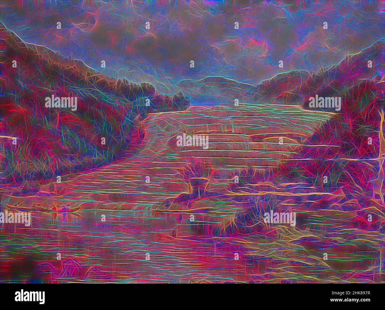 Inspired by Pink Terraces, Charles Blomfield, 1882, Reimagined by Artotop. Classic art reinvented with a modern twist. Design of warm cheerful glowing of brightness and light ray radiance. Photography inspired by surrealism and futurism, embracing dynamic energy of modern technology, movement, speed and revolutionize culture Stock Photo