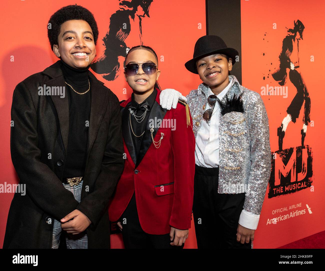 New York, New York, USA. 1st Feb, 2022. Devin Trey Campbell, Christian Wilson and Walter Russell III attend ''MJ'' The Michael Jackson Musical opening night at Neil Simon Theatre (Credit Image: © Lev Radin/Pacific Press via ZUMA Press Wire) Stock Photo