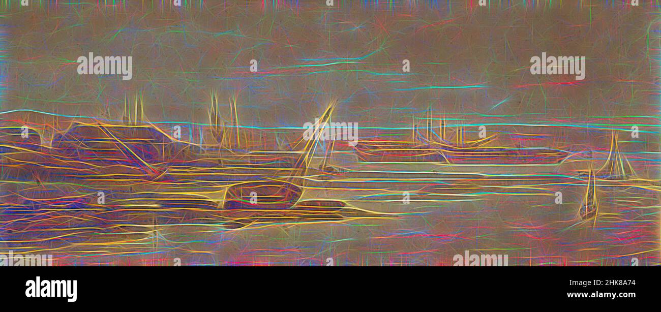 Inspired by The docks, Plymouth, Thomas Girtin, 1801, England, Reimagined by Artotop. Classic art reinvented with a modern twist. Design of warm cheerful glowing of brightness and light ray radiance. Photography inspired by surrealism and futurism, embracing dynamic energy of modern technology, movement, speed and revolutionize culture Stock Photo