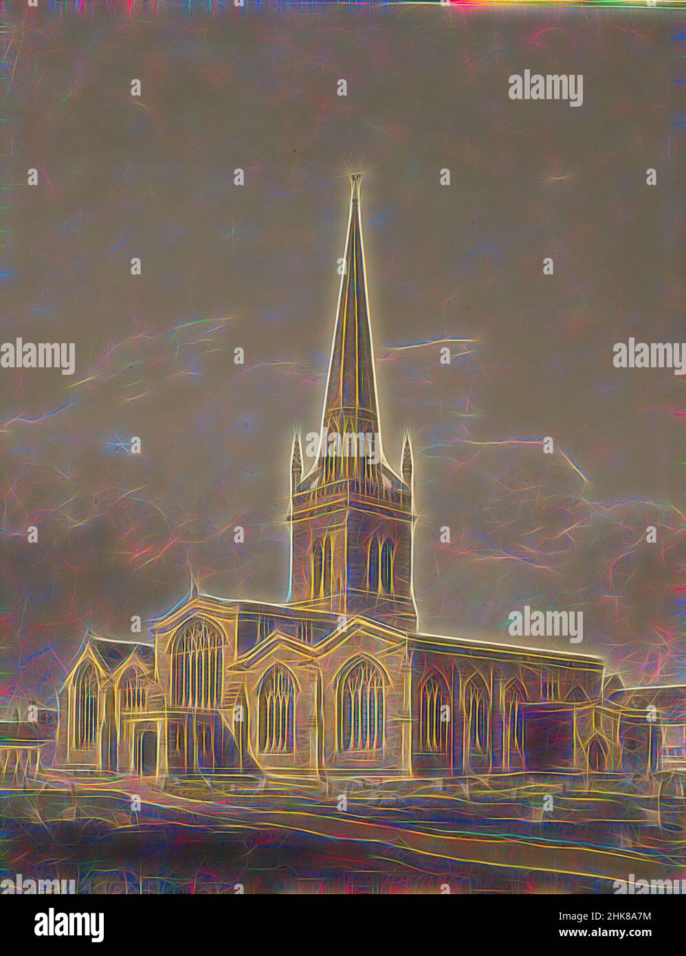 Inspired by S.W. view of St. Helen's Church, Abingdon, Berkshire, John Buckler, 1801, England, Reimagined by Artotop. Classic art reinvented with a modern twist. Design of warm cheerful glowing of brightness and light ray radiance. Photography inspired by surrealism and futurism, embracing dynamic energy of modern technology, movement, speed and revolutionize culture Stock Photo