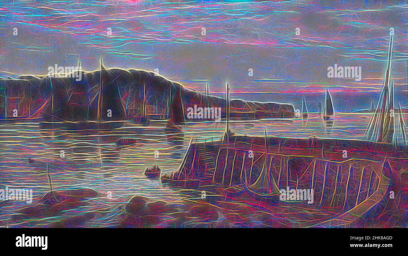 Inspired by Low Tide, Appleton Ferry, Charles Knight, 1890s, Reimagined by Artotop. Classic art reinvented with a modern twist. Design of warm cheerful glowing of brightness and light ray radiance. Photography inspired by surrealism and futurism, embracing dynamic energy of modern technology, movement, speed and revolutionize culture Stock Photo