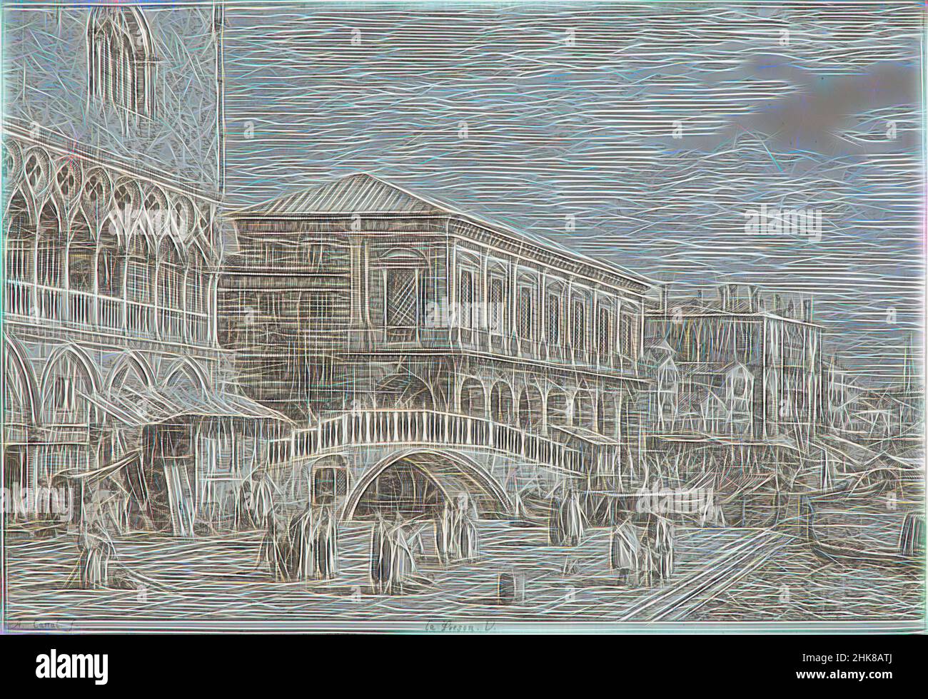 Inspired by Le Preson V (The Prison). From: Vedute altre prese da i luoghi altre ideate da Antonio Canal, Antonio Canaletto, etcher, 1735-1746, Venice, etching, Antonio Canaletto (1697-1768), born Giovanni Antonio Canal, was the most famous painter of Venice, and one of the most famous Venetian, Reimagined by Artotop. Classic art reinvented with a modern twist. Design of warm cheerful glowing of brightness and light ray radiance. Photography inspired by surrealism and futurism, embracing dynamic energy of modern technology, movement, speed and revolutionize culture Stock Photo