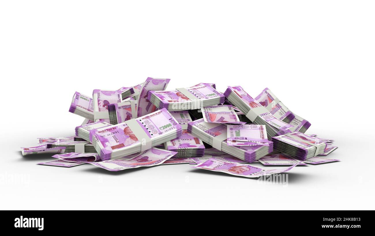 3D Stack of 2000 Indian rupee notes Stock Photo