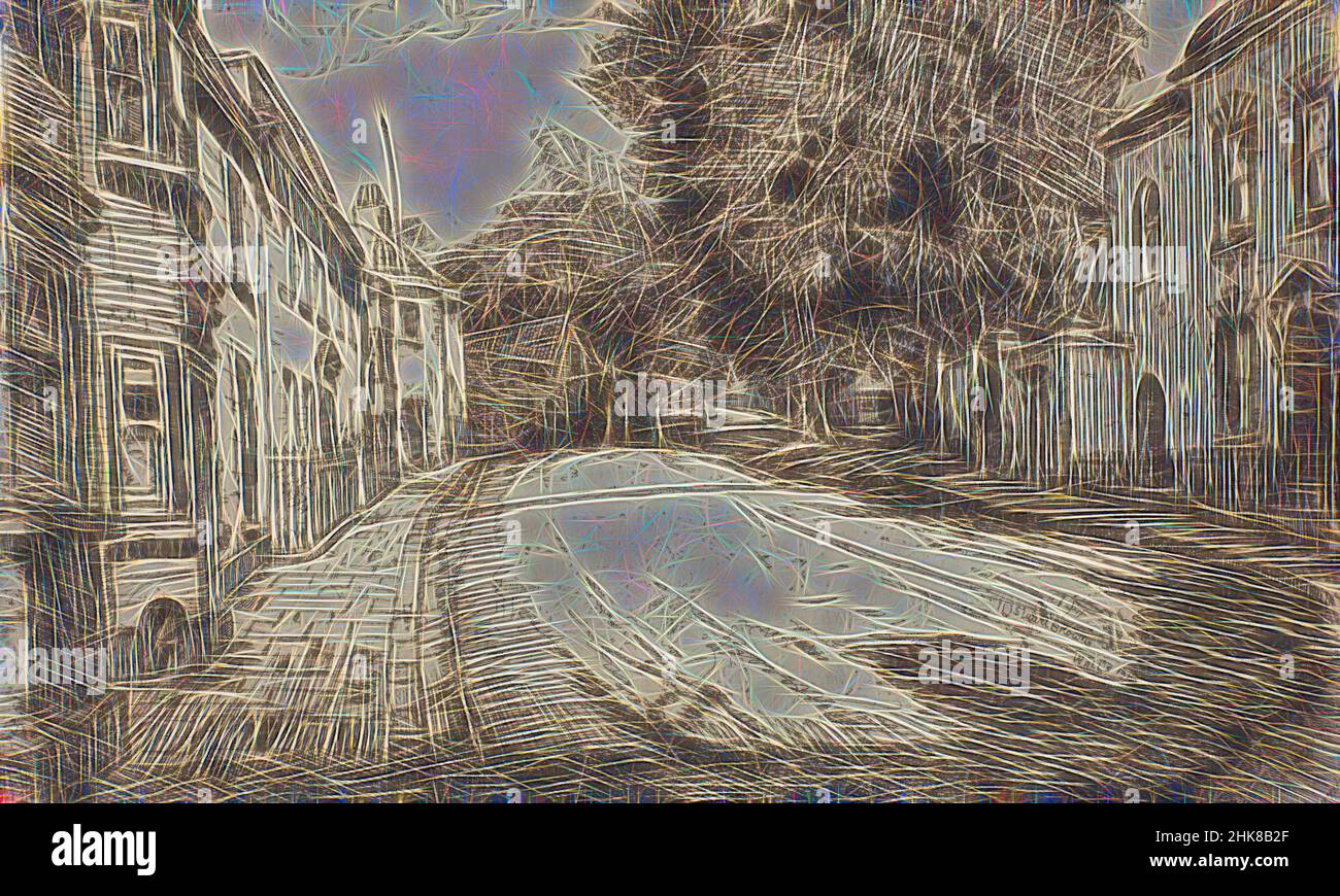 Inspired by Bath Road, Wells, Henry Brown, artist, 1916, United Kingdom, etching, Reimagined by Artotop. Classic art reinvented with a modern twist. Design of warm cheerful glowing of brightness and light ray radiance. Photography inspired by surrealism and futurism, embracing dynamic energy of modern technology, movement, speed and revolutionize culture Stock Photo