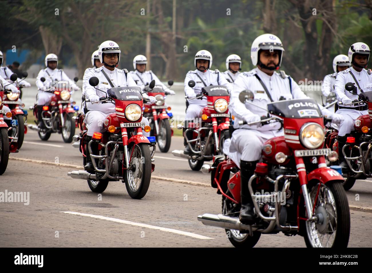 Calcutta, India - January 24, 2022: Calcutta police practice their parade during republic day. The ceremony is done by Indian army every year Stock Photo