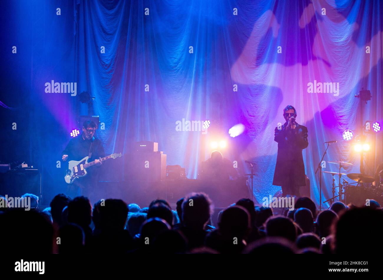 Leeds, UK. 2nd Feb, 2022. Echo and The Bunnymen guitarist Will Sergeant, playing live at the O2 Academy in Leeds. Singer Ian McCulloch suffered an attack of severe back pain and had to abandon the gig halfway through. Picture Credit: ernesto rogata/Alamy Live News Stock Photo