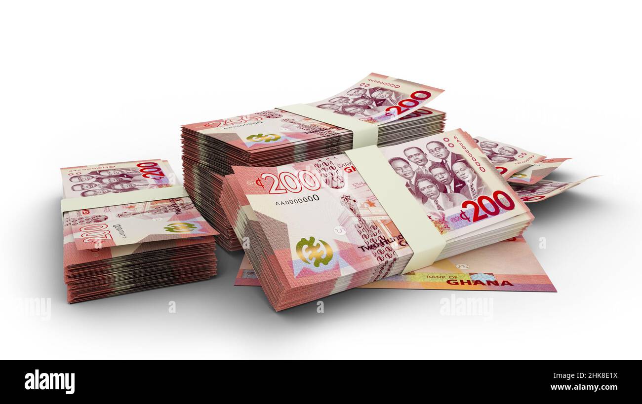 3D Stack of Ghanaian cedi notes Stock Photo