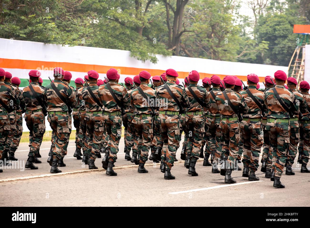 Calcutta, India - January 24, 2022: Indian army practice their parade during republic day. Stock Photo