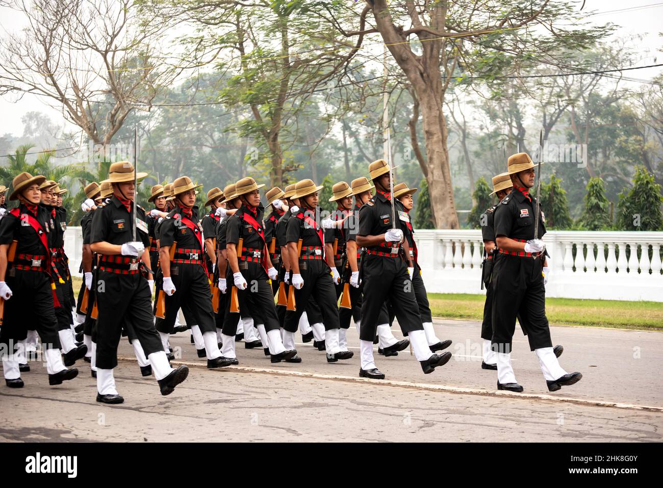 Calcutta, India - January 24, 2022: Indian army practice their parade during republic day. The ceremony is done by Indian army every year. Stock Photo