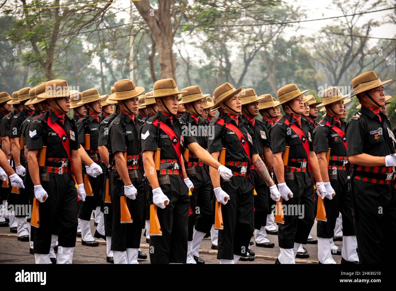 Calcutta, India - January 24, 2022: Indian army practice their parade during republic day. The ceremony is done by Indian army every year. Stock Photo