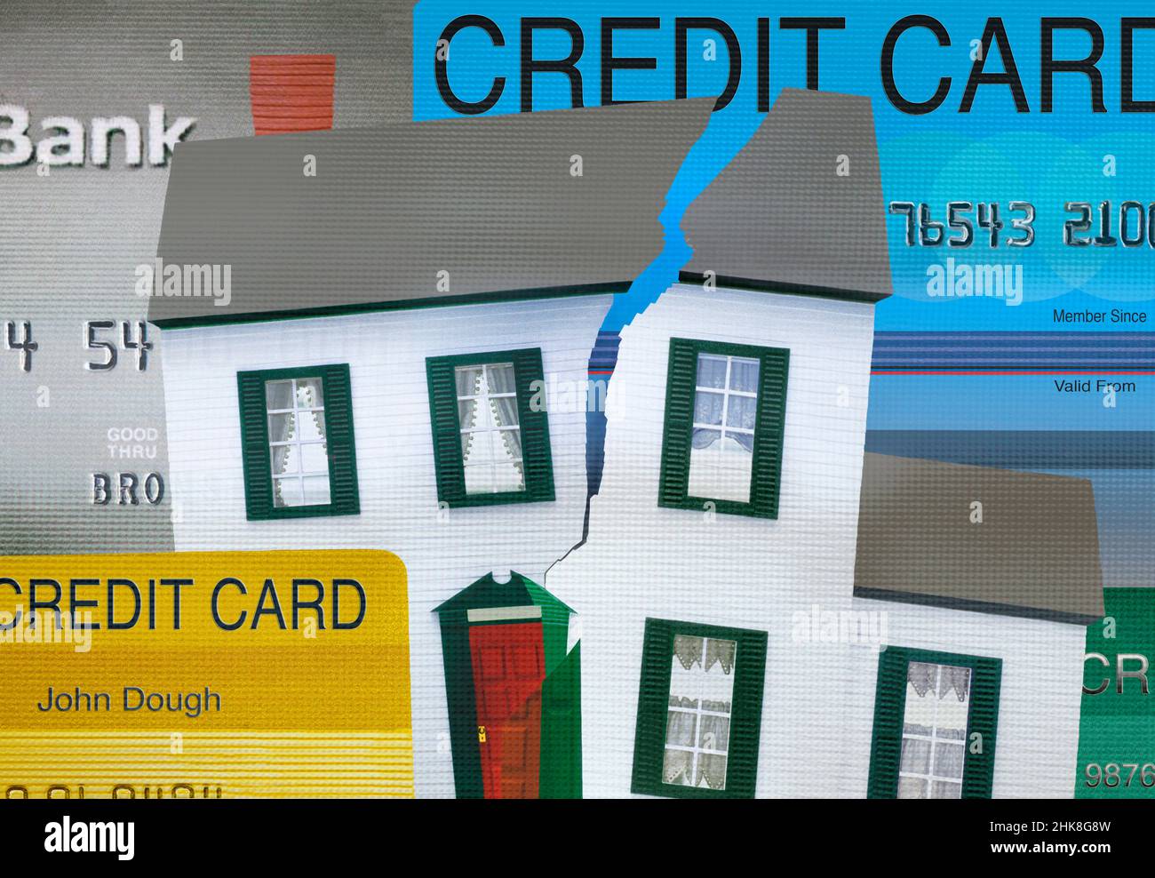 Debt. Mortgage Credit card debit. Take out a loan. Owe money. Lose your family home. Borrow money. Finance house. Rent increase Credit crisis Stock Photo