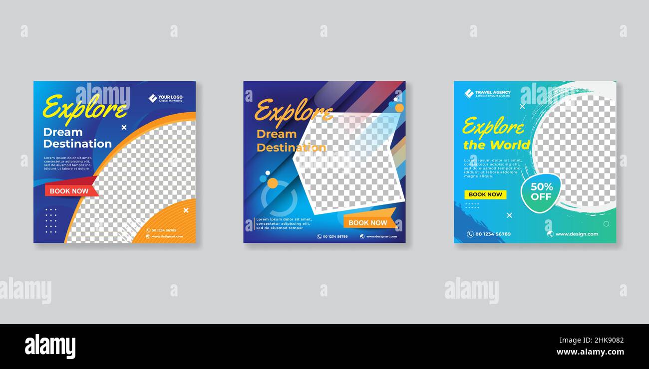 Social media design post travel, Template for social media post, template design for travel ads. Stock Vector