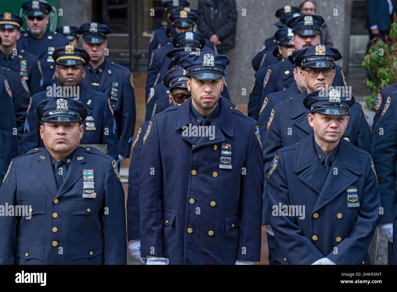 New York, New York - February 02: Nypd Officers Stand In Attention 